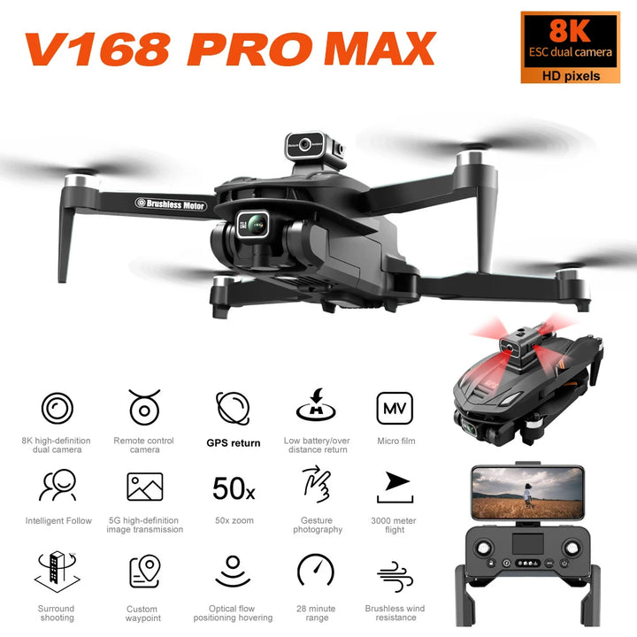 V168 Professional Drone With 8K Camera 5G WIFI GPS Return Dron Optical Localization Obstacle Avoidance Quadcopter For XIAOMI