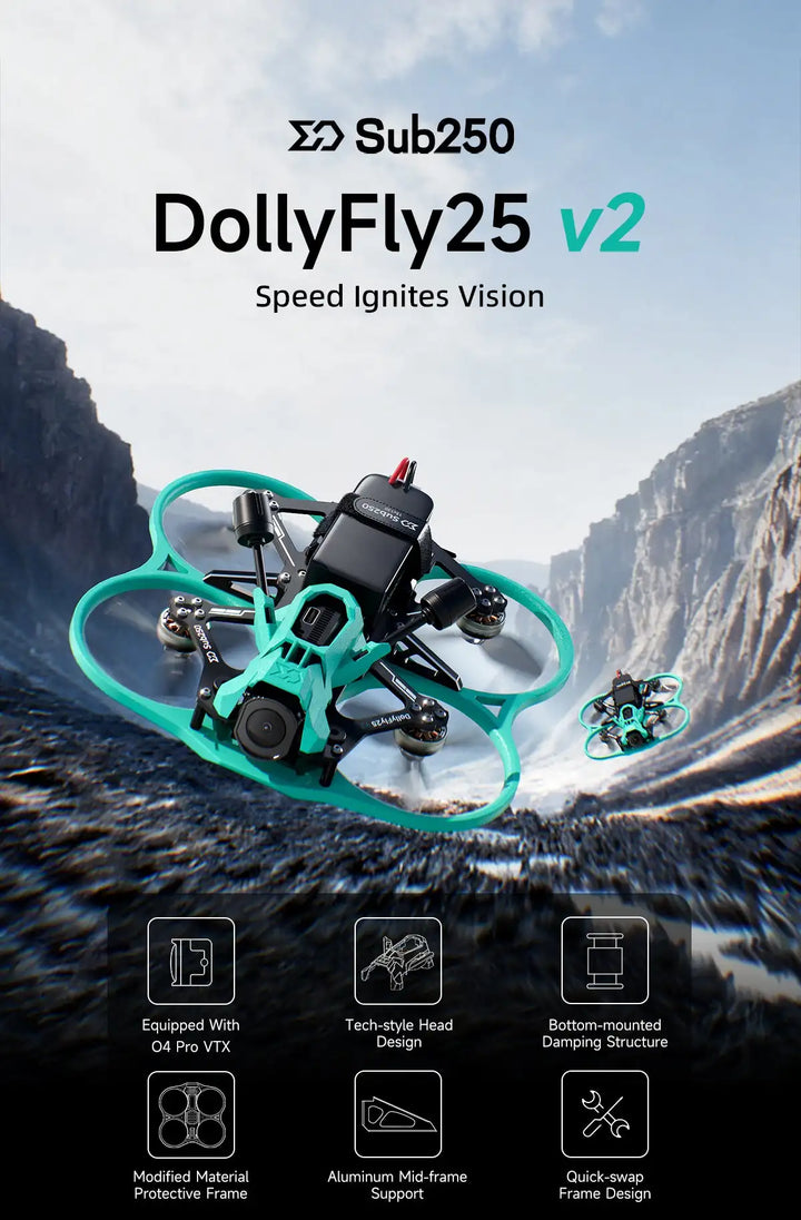 Sub250 DollyFly25 V2 2.5Inches WTFPV FPV Drone Freestyle Quadcopter with PNP/ELRS2.4 Receiver XT30U Connector for DIY