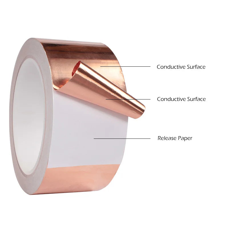 Double-Sided Conductive Copper Foil Tape — EMI Shielding, 10m Roll, 5mm–50mm Width Options