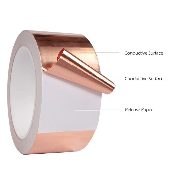 Double-Sided Conductive Copper Foil Tape — EMI Shielding, 10m Roll, 5mm–50mm Width Options