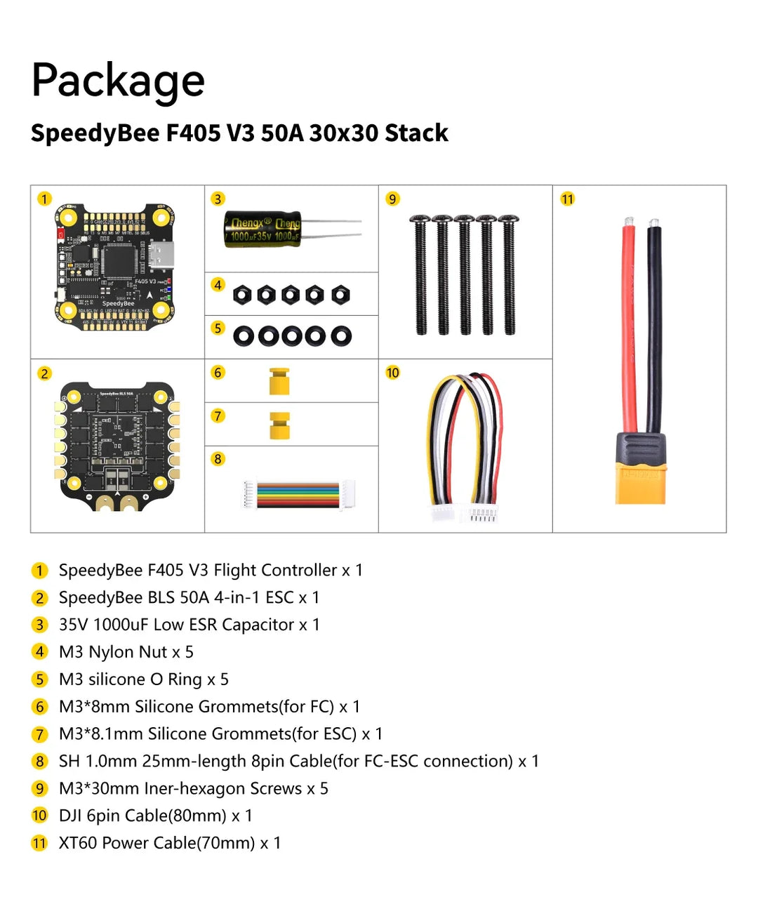 In Stock SpeedyBee F405 V3 3-6S 30X30mm FPV Stack  F405 Flight Controller  50A 4in1 ESC for FPV Freestyle Drones DIY Parts