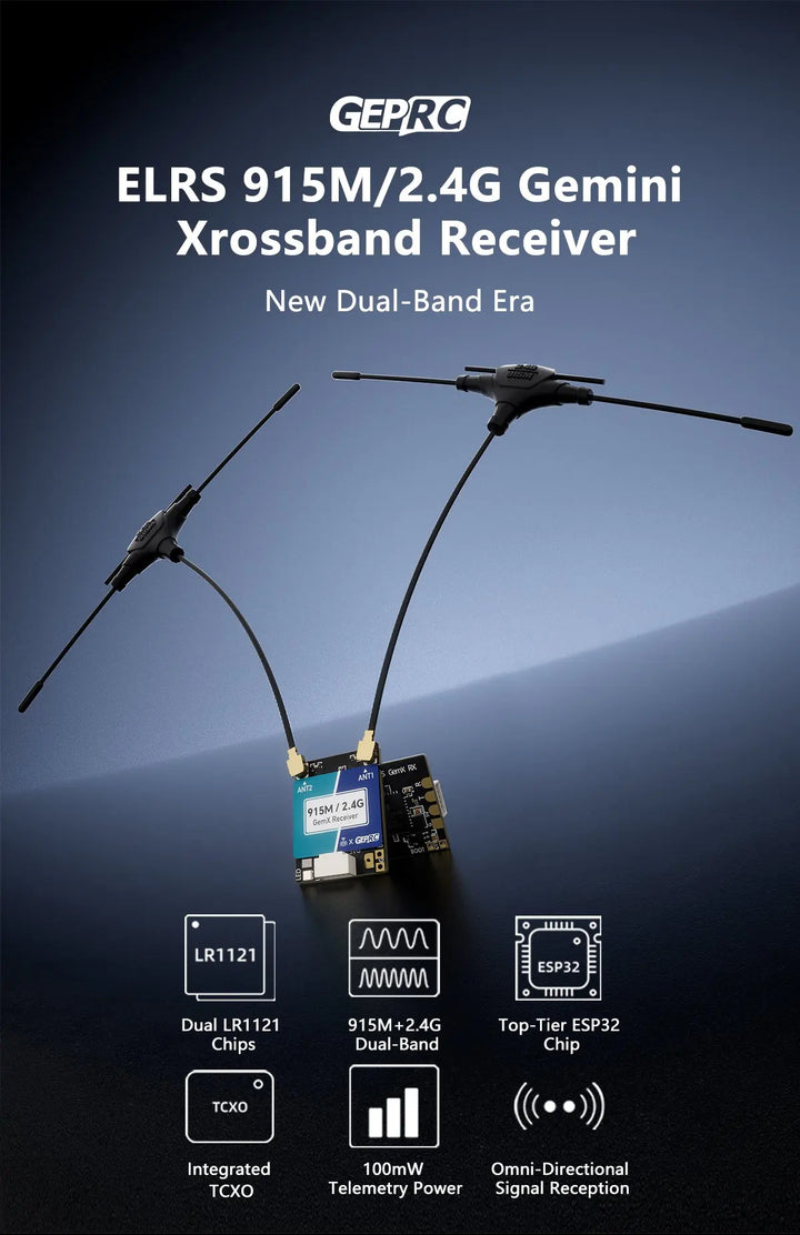 GEPRC GemX ELRS 915MHZ 2.4G Gemini Xrossband Receiver Dual-Band Integrated TCXO