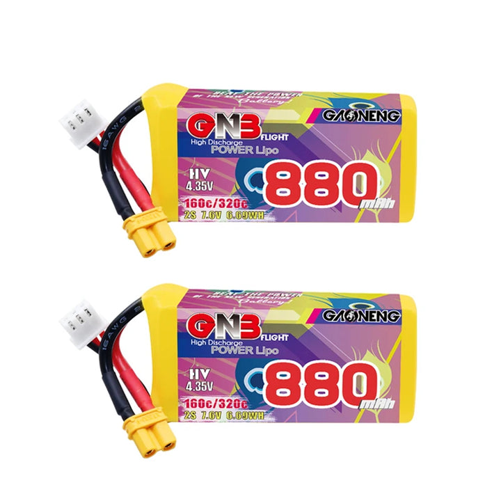 GNB 2S/3S/4S/6S/8S 160C LiPo Battery 2-Pack - 650/880/1100/1300/1400/1530/1630mAh XT60 FPV Racing Drone