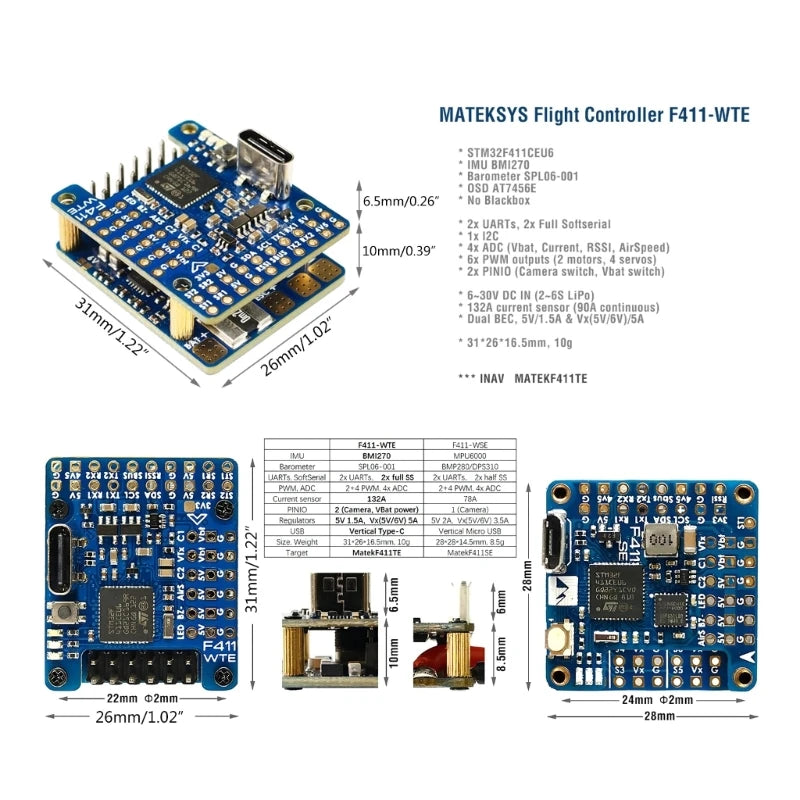 Matek F411-WTE Flight Controller with OSD Quadcopter Flight Control Board for FPVs Traversing Machine Drones P9JD