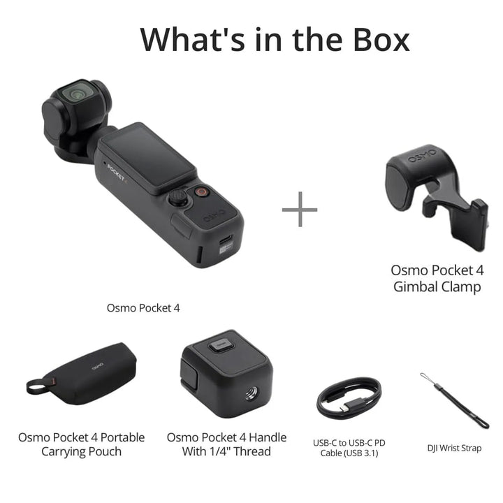 DJI Osmo Pocket 4 Standard Combo — 1" CMOS, 4K/240fps, 3-Axis Gimbal, ActiveTrack 7.0, 2× Lossless Zoom, 107GB, 2" Rotatable Screen