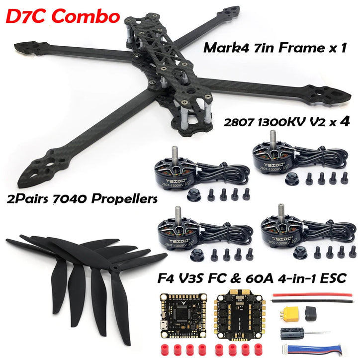 MARK4 7" Long Range FPV Frame Kit 2807 Motor F405 FC 60A ESC
