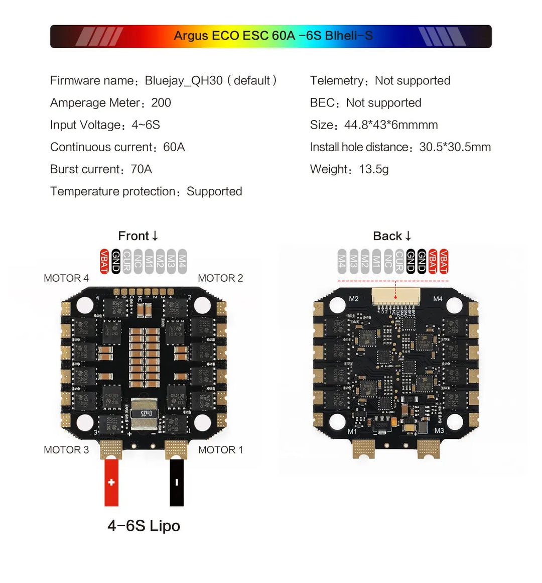 Axisflying Argus 60A Stack F405 Flight Controller 60A ESC 4-6S LIPO for FPV Freestyle Drones