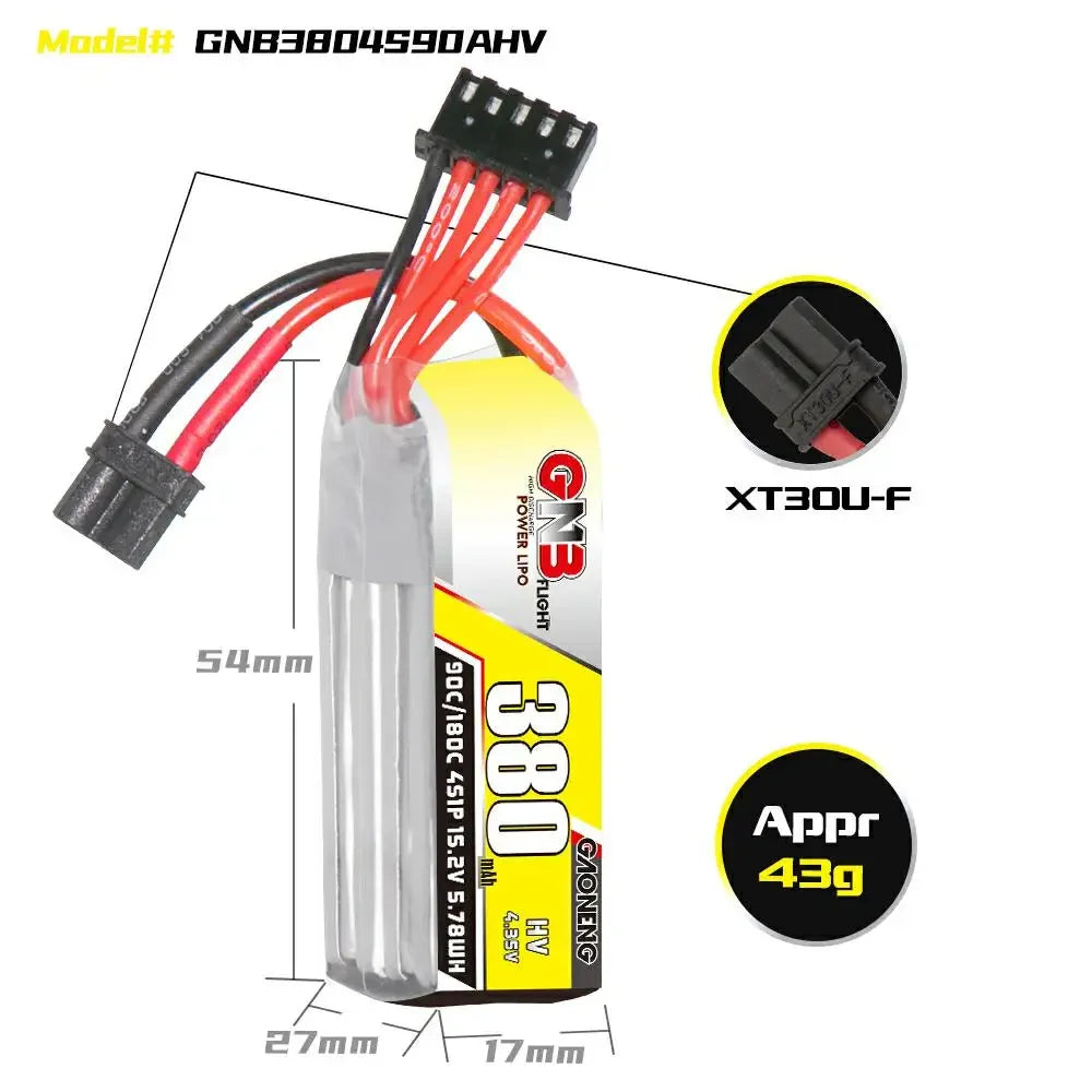 Gaoneng GNB 380mAh HV LiPo Battery 90C/180C XT30 — 2S / 3S / 4S / 6S Tiny Whoop FPV