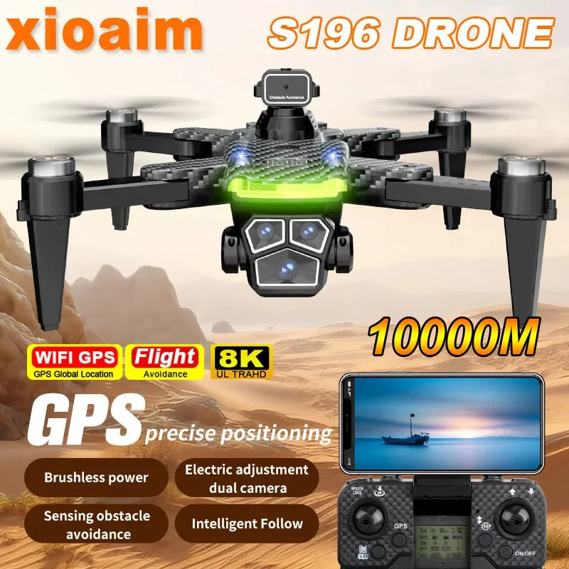 For Xiaomi S196 Drone 6K 8K 5G WIFI HD Dual Camera Aerial Photography Automatic Return Obstacle Avoidance 7.4V Long Endurance