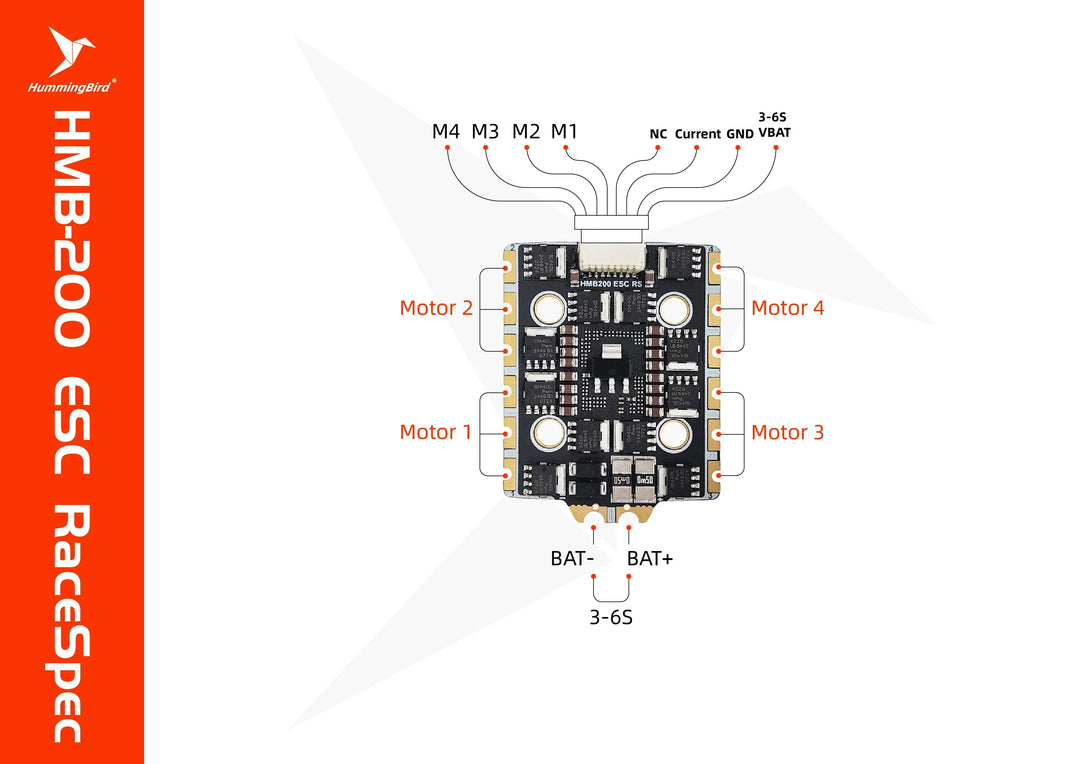 NewBeeDrone Hummingbird 200 RaceSpec Stack 20x20mm/200 RaceSpec FC AT32F435 Built-in ELRS 2.4GHz/ 200 ESC RaceSpec 80A AM32 3-6S