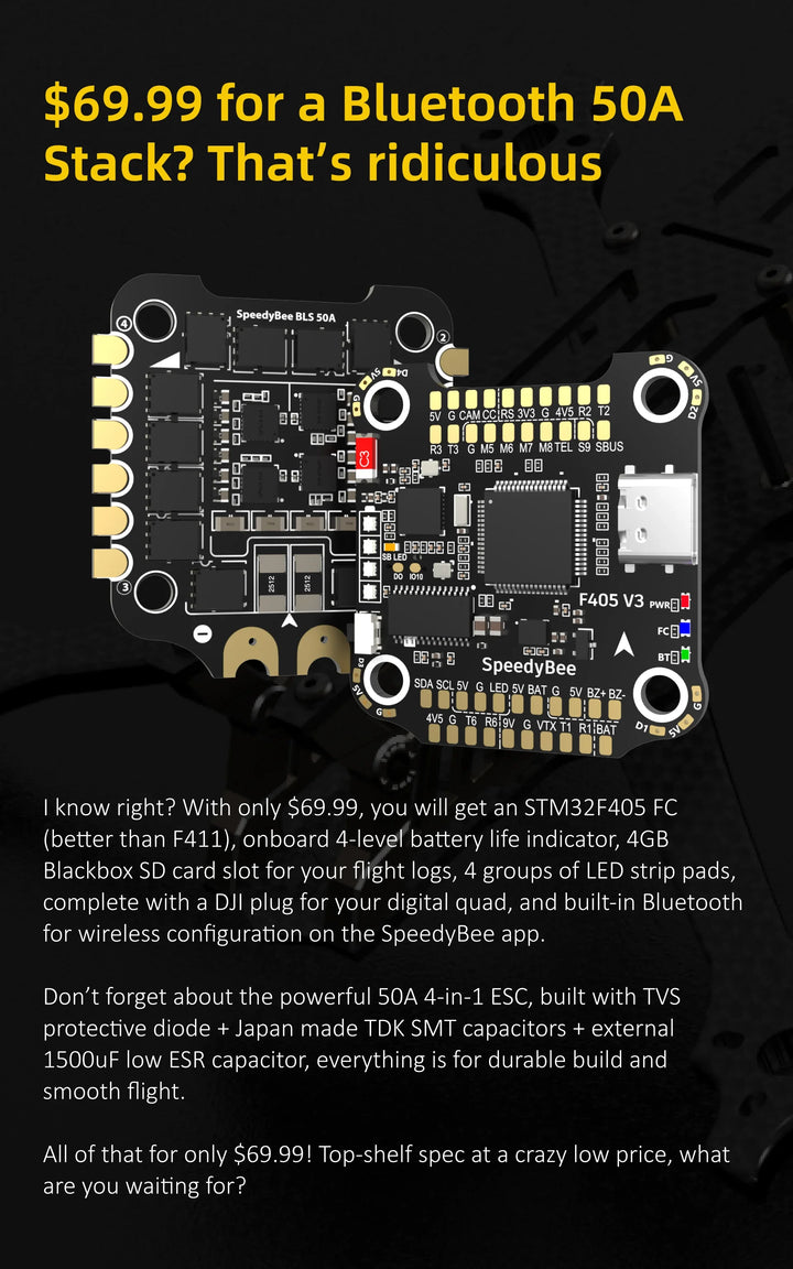 In Stock SpeedyBee F405 V3 3-6S 30X30mm FPV Stack  F405 Flight Controller  50A 4in1 ESC for FPV Freestyle Drones DIY Parts