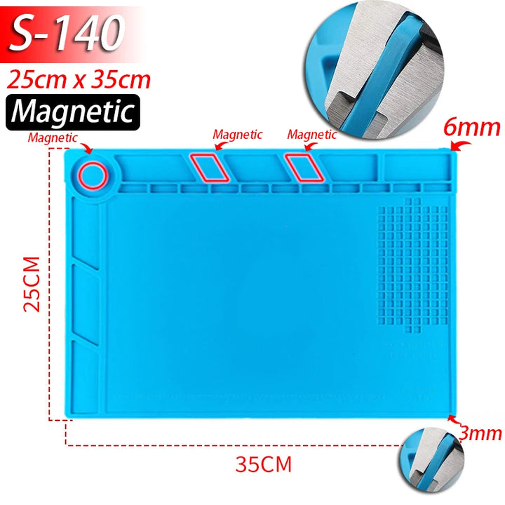 Heat Resistant Soldering Mat - 932°F Silicone Work Mat with Anti-Static & Magnetic Features