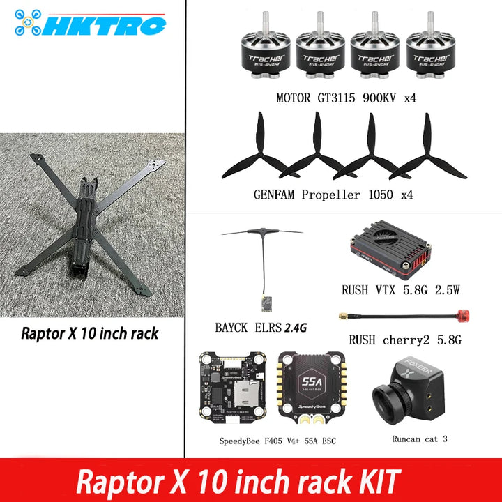 Raptor X 10 inch frame F405 V4 55A GT3115 900KV Brushless Motor FPV 5.8G VTX 2.5W Gemfan 1050 Propeller BAYCK 915 FOXEER CAT3
