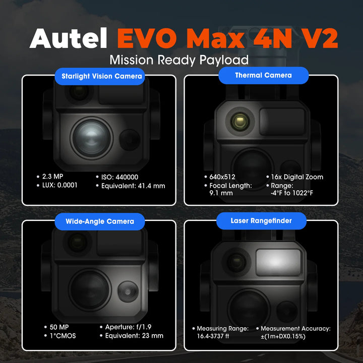 Autel Robotics EVO MAX 4N V2 — Starlight Night Vision, 5KM Range, Thermal, A-Mesh, IP43, 42-Min