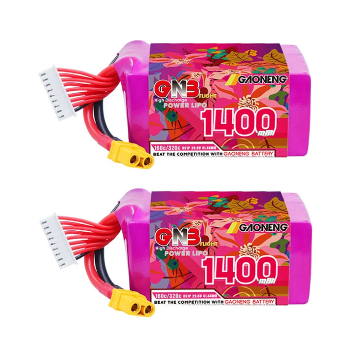 GNB 2S/3S/4S/6S/8S 160C LiPo Battery 2-Pack - 650/880/1100/1300/1400/1530/1630mAh XT60 FPV Racing Drone