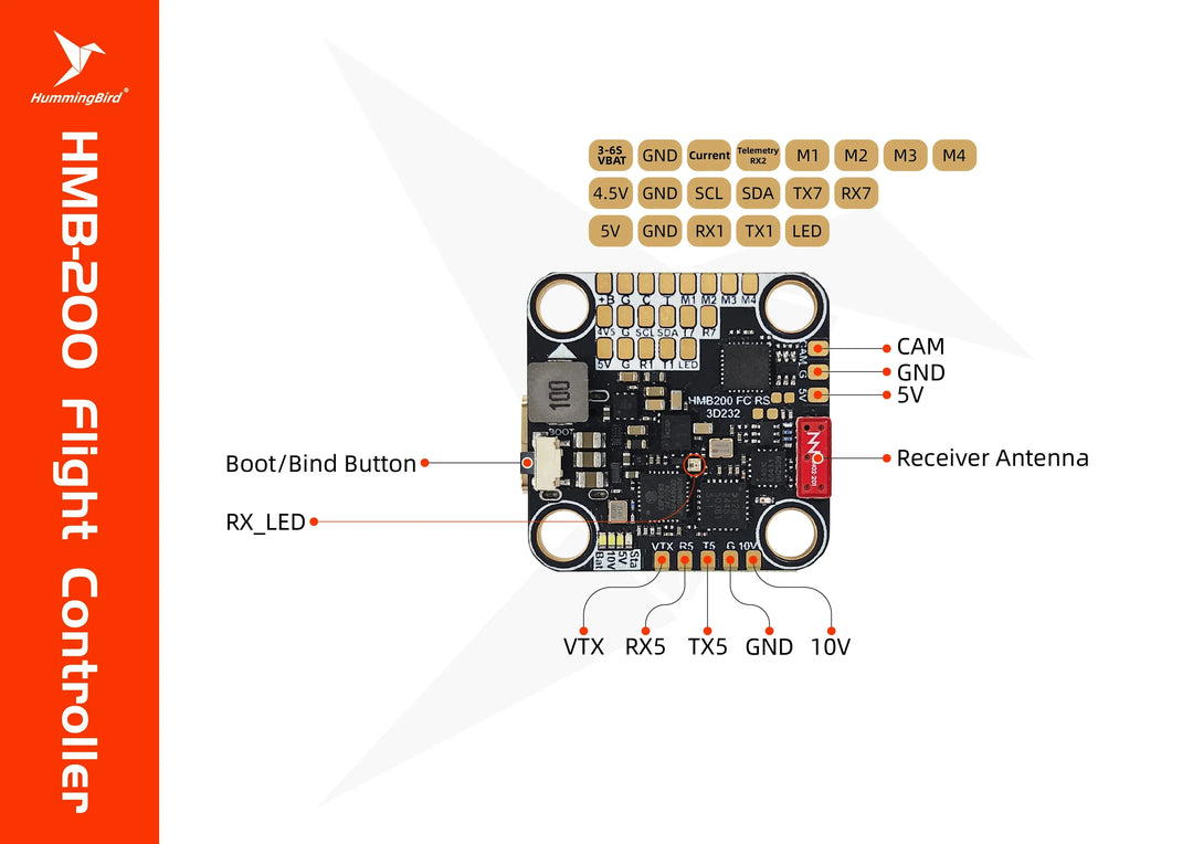 NewBeeDrone Hummingbird 200 RaceSpec Stack 20x20mm/200 RaceSpec FC AT32F435 Built-in ELRS 2.4GHz/ 200 ESC RaceSpec 80A AM32 3-6S