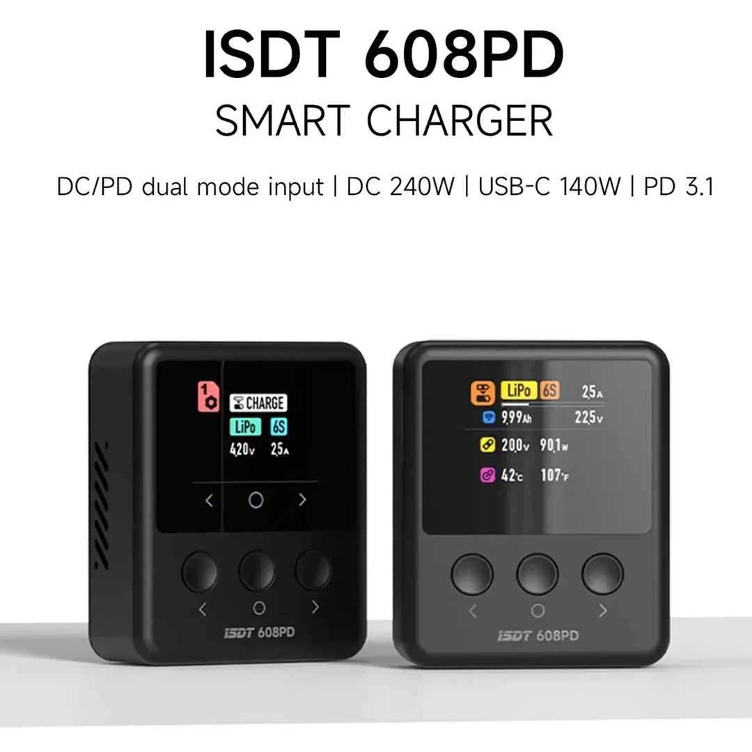 ISDT 608PD Lipo Balance Charger Discharger 240W/10A DC & 140W/5A PD Smart Digital Charger for LiPo/LiFe/LiHV RC Batteries