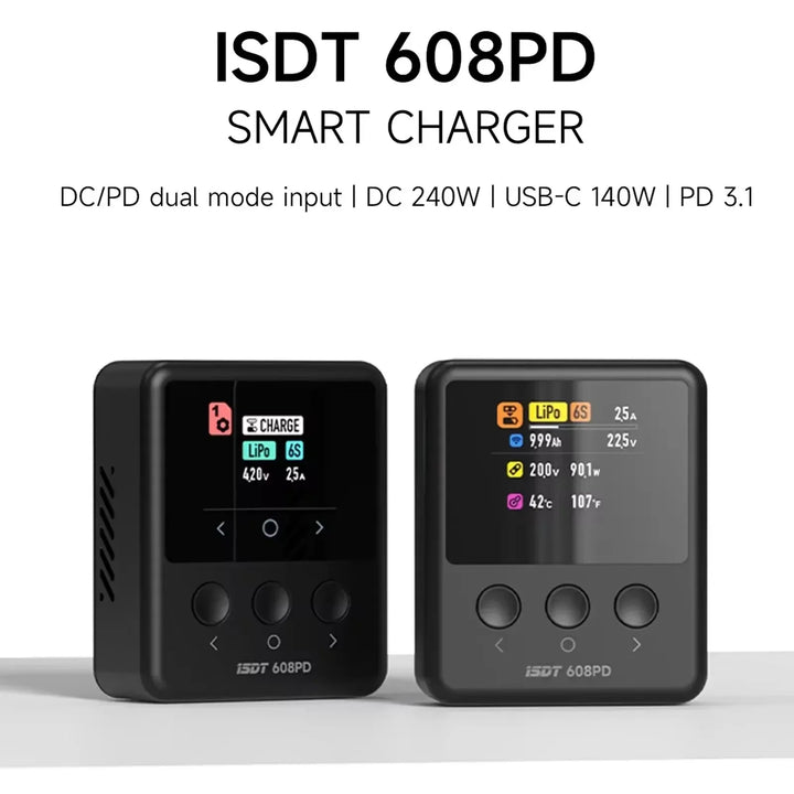 ISDT 608PD Lipo Balance Charger Discharger 240W/10A DC & 140W/5A PD Smart Digital Charger for LiPo/LiFe/LiHV RC Batteries