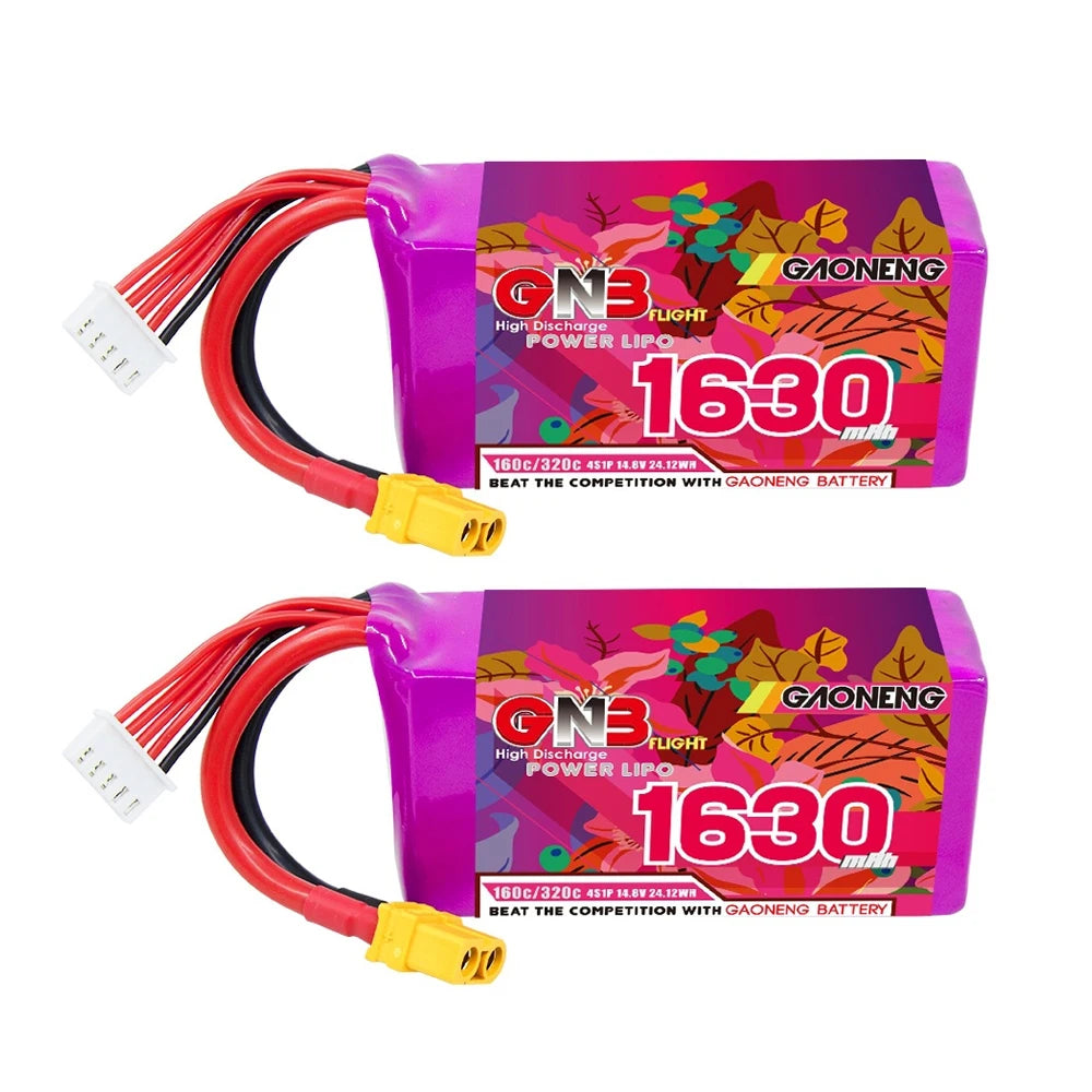 GNB 2S/3S/4S/6S/8S 160C LiPo Battery 2-Pack - 650/880/1100/1300/1400/1530/1630mAh XT60 FPV Racing Drone
