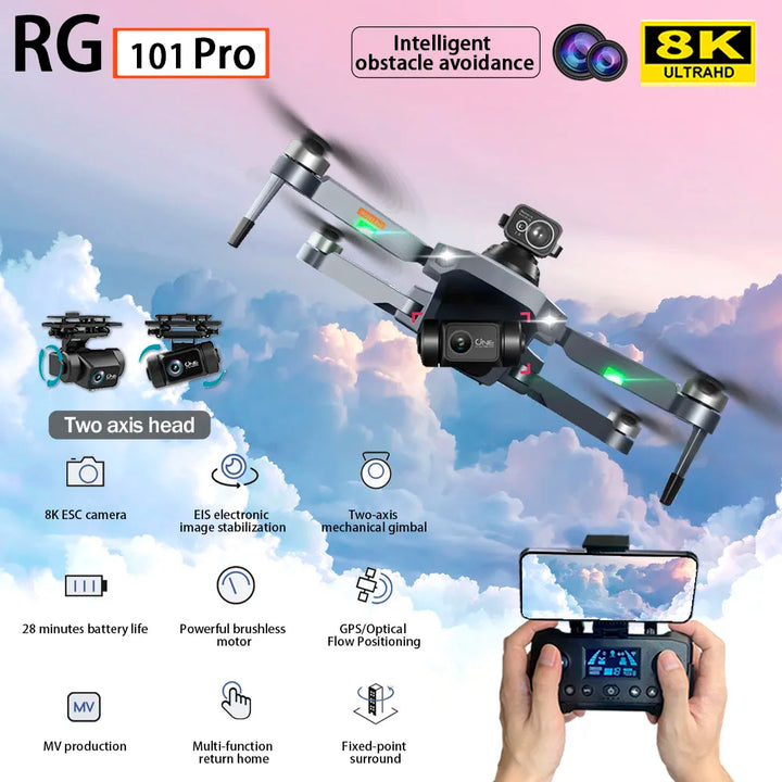 RG101 2-axis gimbal mini drone GPS Wide-angle obstacle avoidance RC quadcopter optical flow brushless wind-resistant airplane