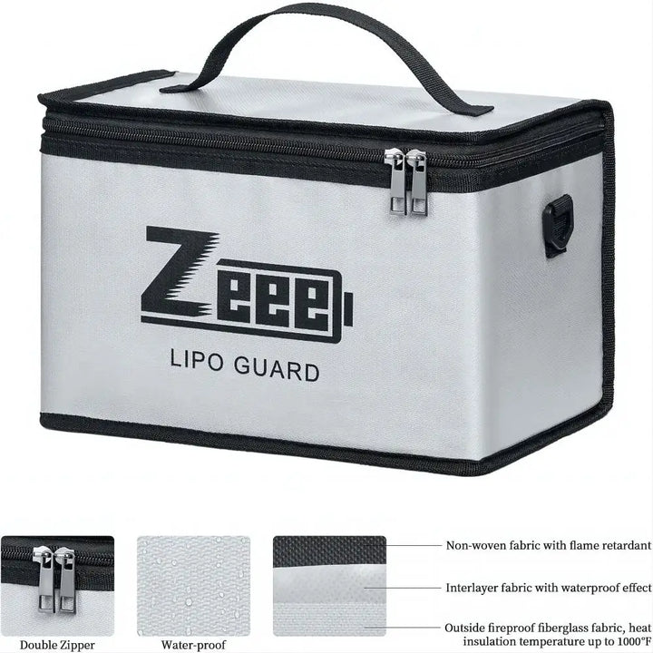 Zeee Lipo Safety Bag 10 Cells Adjustable Battery Fireproof Bag Large Capacity Pouch for Storage Guard Charging Battery Safe Bag