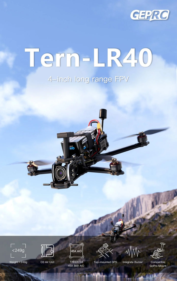 GEPRC Tern-LR40 HD O3 HD Wasp Link Long Range FPV 4 Inch Drone with GPS TAKER G4 45A 8Bit AIO Weight Under 249g for Record Life