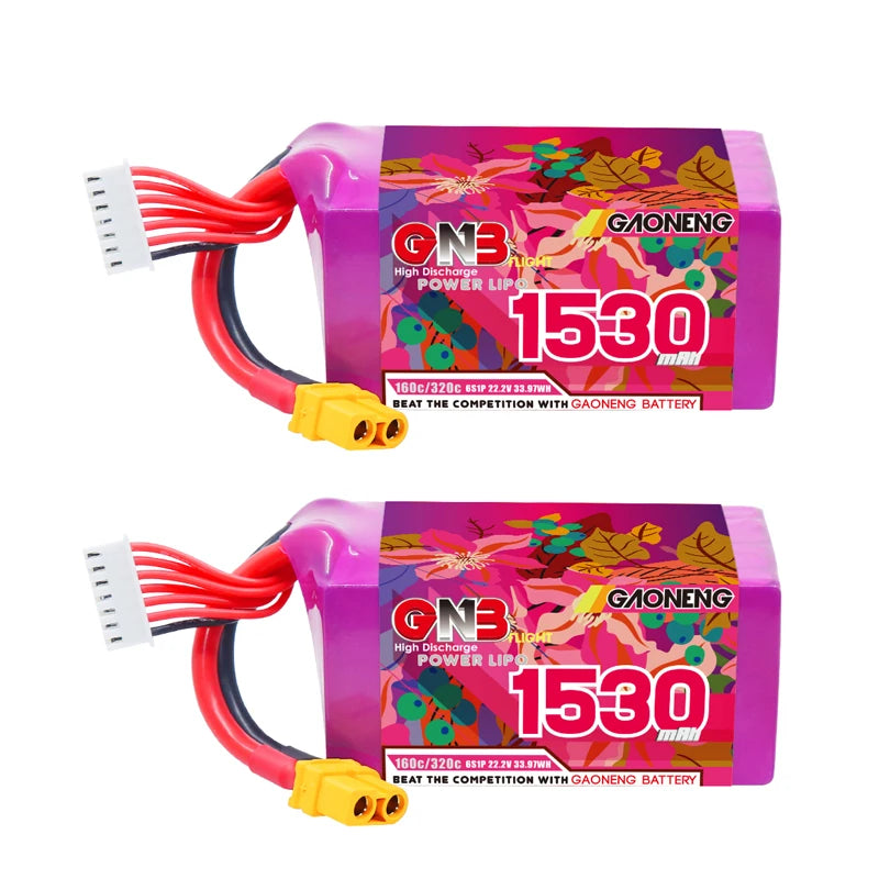 GNB 2S/3S/4S/6S/8S 160C LiPo Battery 2-Pack - 650/880/1100/1300/1400/1530/1630mAh XT60 FPV Racing Drone