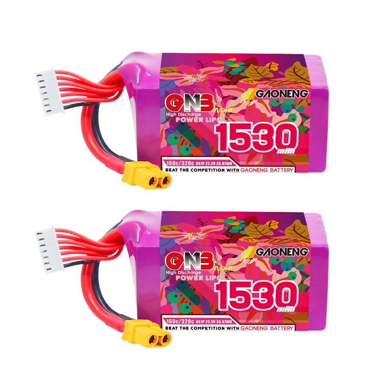 GNB 2S/3S/4S/6S/8S 160C LiPo Battery 2-Pack - 650/880/1100/1300/1400/1530/1630mAh XT60 FPV Racing Drone