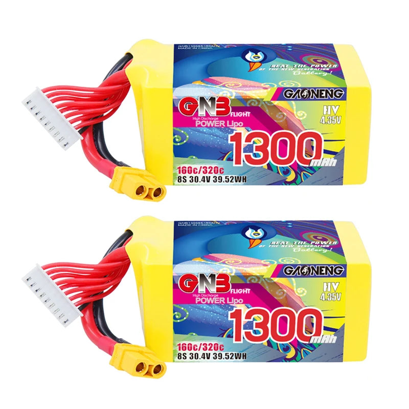 GNB 2S/3S/4S/6S/8S 160C LiPo Battery 2-Pack - 650/880/1100/1300/1400/1530/1630mAh XT60 FPV Racing Drone