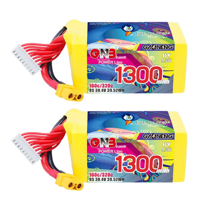 GNB 2S/3S/4S/6S/8S 160C LiPo Battery 2-Pack - 650/880/1100/1300/1400/1530/1630mAh XT60 FPV Racing Drone