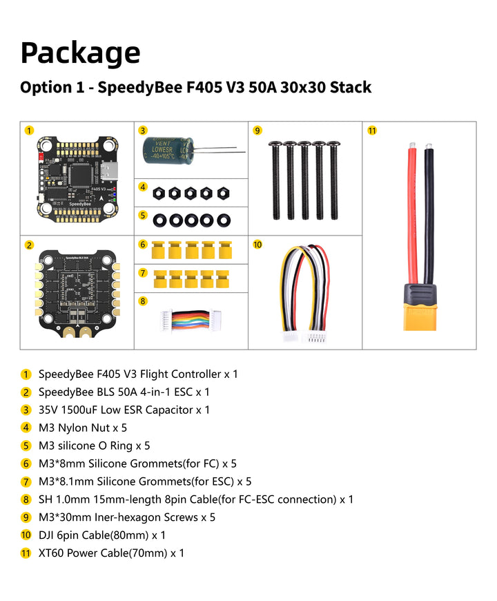 SpeedyBee F405 V3 BLS 50A / F405 V3 BLS 60A / F405 V4 BLS 55A / F405 V4 BLS 60A 30x30 FC&ESC Stack for FPV Freestyle Drone Model