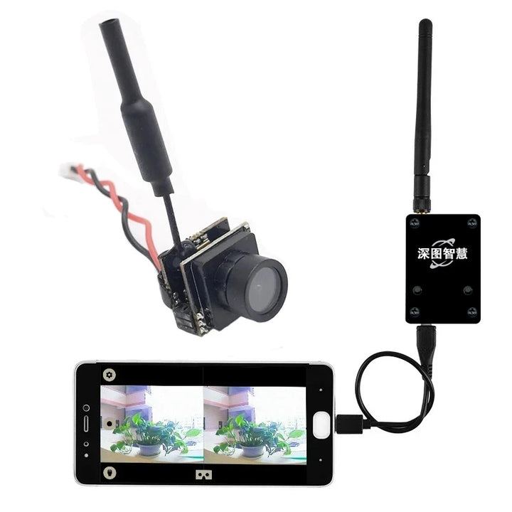 mini 5.8G FPV 48CH 25mW transmitter VTX-CAM with 600TVL camera and Skydroid OTG UVC Receiver for Android Mobile Phone Tablet