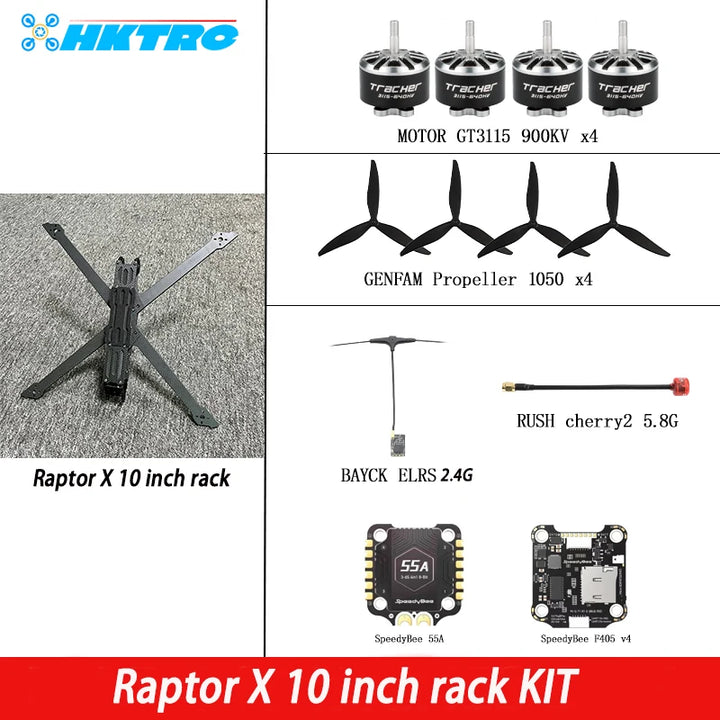Raptor X 10 inch frame F405 V4 55A GT3115 900KV Brushless Motor FPV 5.8G VTX 2.5W Gemfan 1050 Propeller BAYCK 915 FOXEER CAT3