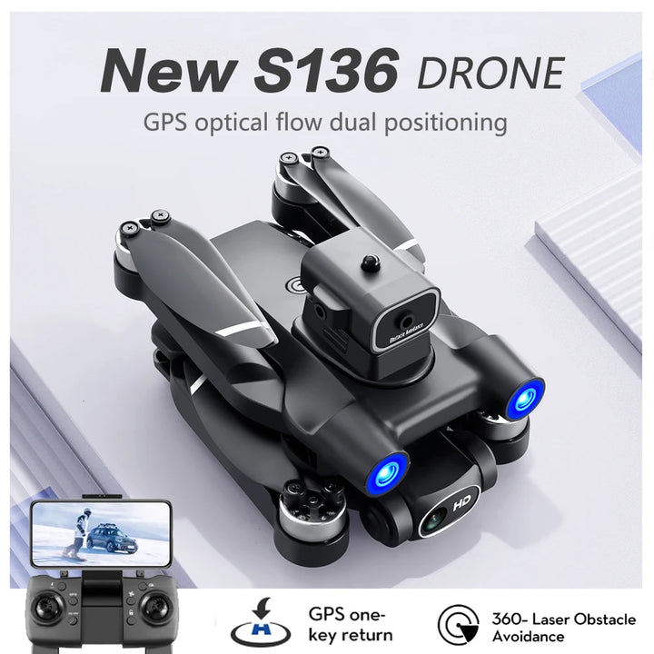 S136 Drone WIFI GPS Brushless Motor Optical flow localization 4K HD Dual Camera 360° Laser Obstacle Avoidance RC Quadcopter Toys