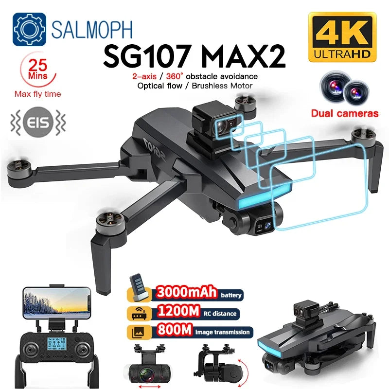 SG107 MAX2 Professional Drone with 4K Camera 2-Axis Gimbal GPS FPV Obstacle Avoidance Quadcopter Brushless Motor Dron vs KF102