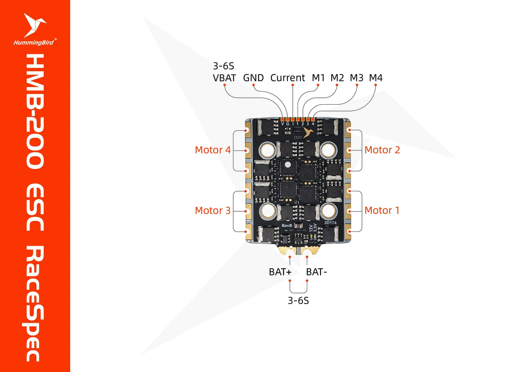 NewBeeDrone Hummingbird 200 RaceSpec Stack 20x20mm/200 RaceSpec FC AT32F435 Built-in ELRS 2.4GHz/ 200 ESC RaceSpec 80A AM32 3-6S