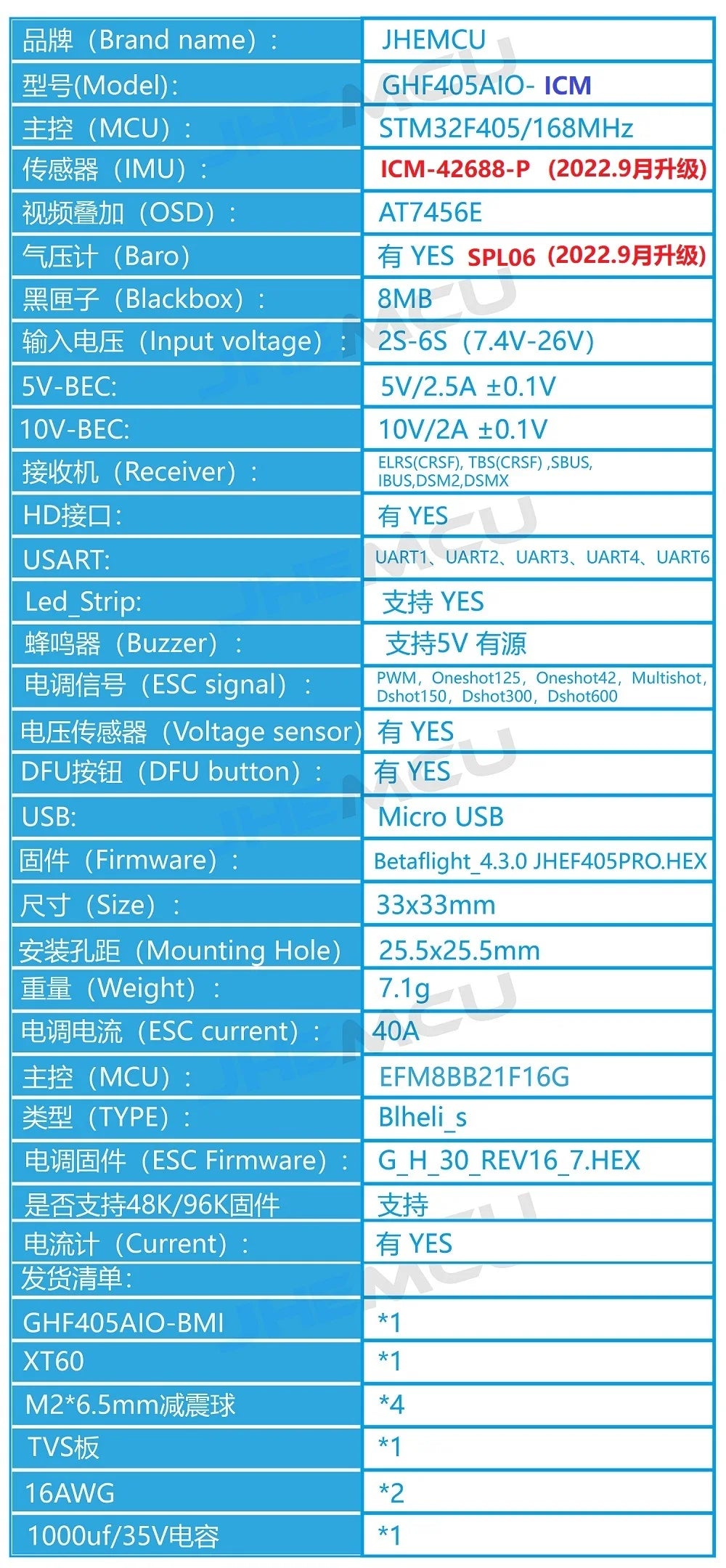 JHEMCU GHF405AIO HD Betaflight F405 OSD Flight Controller With 40A ESC PWM Dshot600 2-6S for Toothpick RC FPV Racing Drone Toys