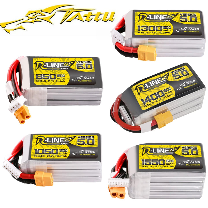Tattu R-Line 5.0 V5 150C 850 1050 1200 1300 1550mAh Lipo Battery 3S/4S/6S XT30 XT60 Plug FPV Racing Drone RC Quadcopter