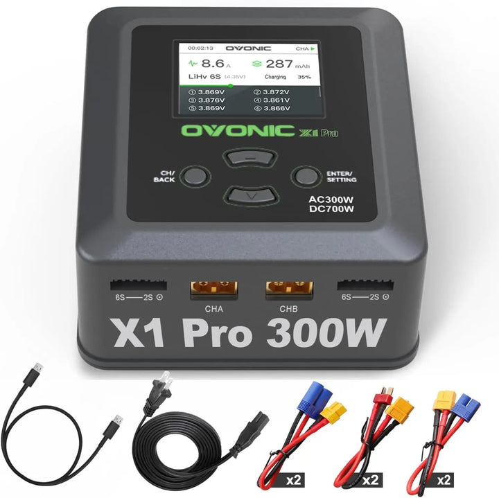 OVONIC X1 Pro Dual RC Lipo Battery Balance Charger for 1s 2s 3s 4s 5s 6s Batteries, AC 300W / DC 700W 16A Smart Fast Charging