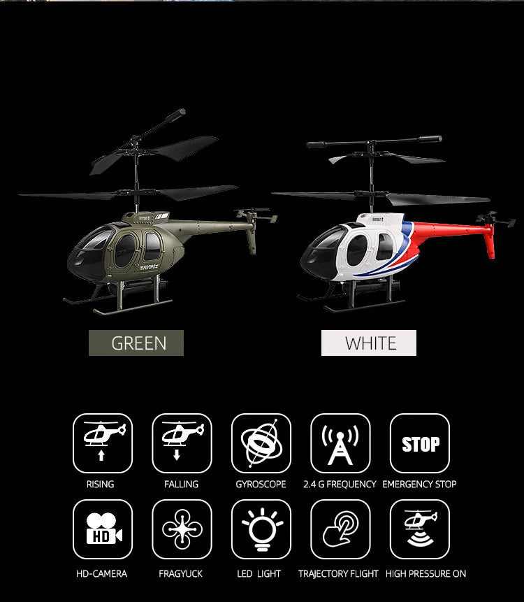 RC Helicopter Military 4CH LED Lights 4K Camera Altitude Hold Remote Control Helicopter For Adults Birthday Children Gifts Toys