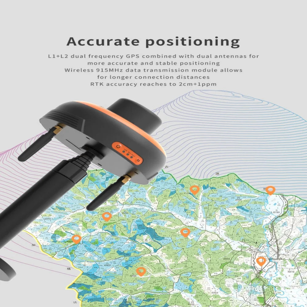 Skydroid RTK Base Station — L1+L2 Dual-Frequency GPS, 2cm Accuracy, 915MHz, 12,000mAh 50H, Telescopic Rod, Magnetic Base, IP-Rated, Portable