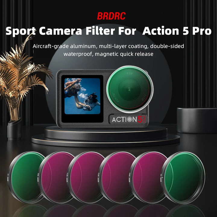 BRDRC UV/CPL/ND8/16/32/64 Filter Kits For DJI Osmo Action 3 4 5 Pro Optical Glass Aluminum Alloy Frame Action Camera Accessories