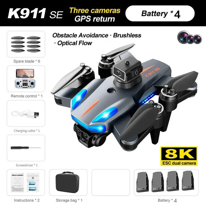 New K911 Drone 8K Professional GPS ESC HD Three Camera Aerial Photography Brushless Motor Foldable Quadcopter Toy Gifts