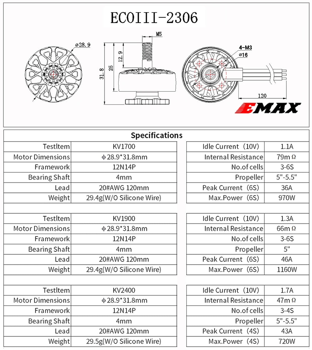 4pcs/lot Newest Emax ECOIII E3 2207 2306 2807 2808 Brushless Motor Compatible With 5inch 7inch FPV Drone