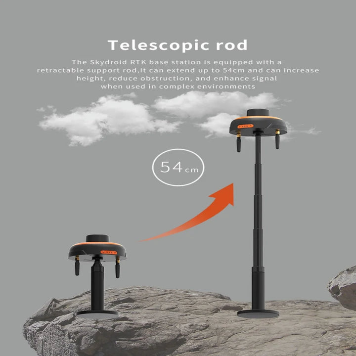 Skydroid RTK Base Station — L1+L2 Dual-Frequency GPS, 2cm Accuracy, 915MHz, 12,000mAh 50H, Telescopic Rod, Magnetic Base, IP-Rated, Portable