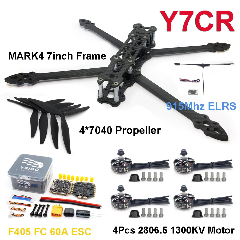 Mark4 7" 295mm FPV Long Range Kit — F405 FC, 60A ESC, 2806.5 1300KV, 7040 Props, 2.5W VTX