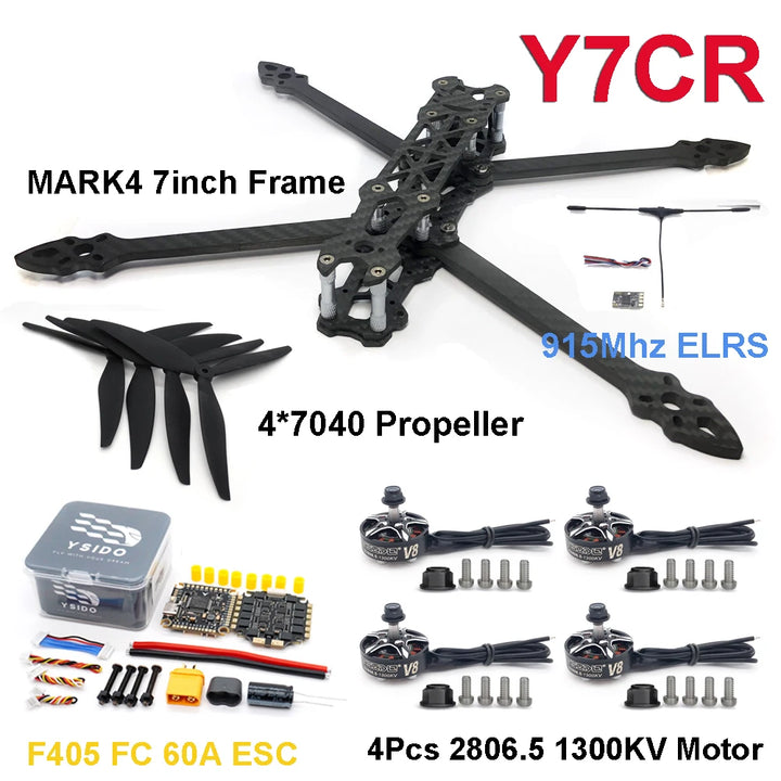 Mark4 7" 295mm FPV Long Range Kit — F405 FC, 60A ESC, 2806.5 1300KV, 7040 Props, 2.5W VTX
