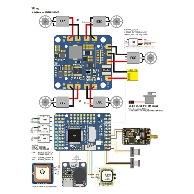 MATEKSYS Matek System F405-VTOL Flight Controllers Build-in OSD Support 2-6S