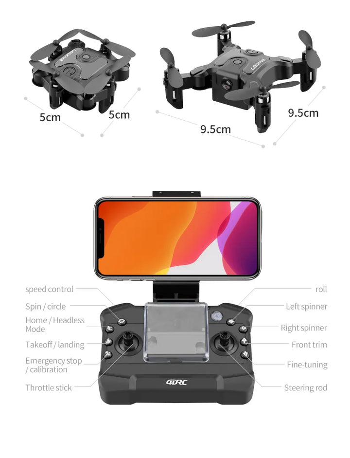 Lenovo V2 Mini Pocket Elf Drone With Camera 4k 1080p Fpv Rc Drone Profesional Five-sided Obstacle Avoidance Helicopter Drone Toy