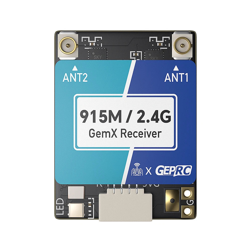 GEPRC ELRS GemX Gemini Dual-Band Receiver — 915MHz + 2.4GHz, LR1121, TCXO, 1000Hz, 100mW TLM, 1.7g, for FPV Drones